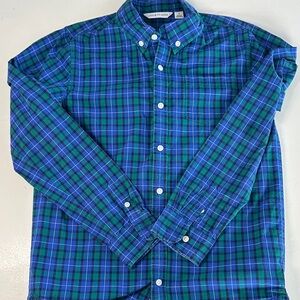 Boys Button-Down Shirt in Blue & Green Plaid